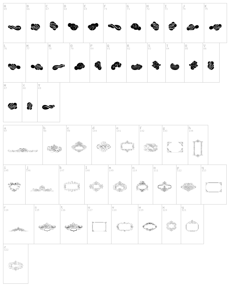 Cornucopia Caligrafica font map